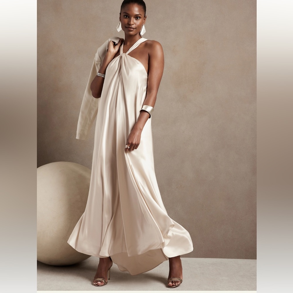 Banana Republic Belay Silk Dress In Cream - Halter Maxi Dress